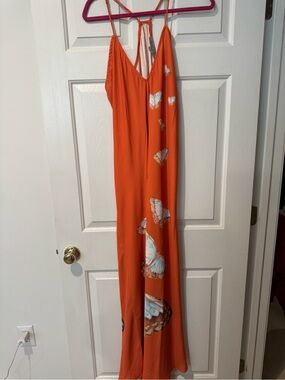 Ramona LaRue Orange Butterfly Maxi Dress - Lightweight Spaghetti Strap